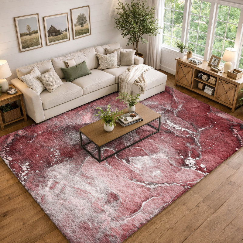 Tapis de qualité supérieure lavable à la machine à poils longs ADS518, Merlot, 8 pi x 10 pi