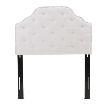Grey Fabric Headboard For Twin Bed With Elegant Diamond Stitch And Nailhead Accents Upholstered Sized In Gorgeous Button Tufting Pattern