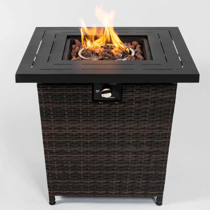 28Inch Square Gas Fire Pit Table With Exterior, Stainless Steel Burner, 2.2Inch Bowl Depth Heating 28Inch, Black Brown, Lid, Propane/ Fueled
