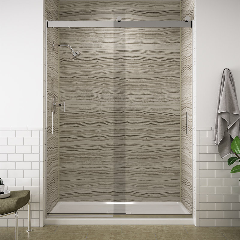 Levity Sliding Shower Door, Bright Polished Silver