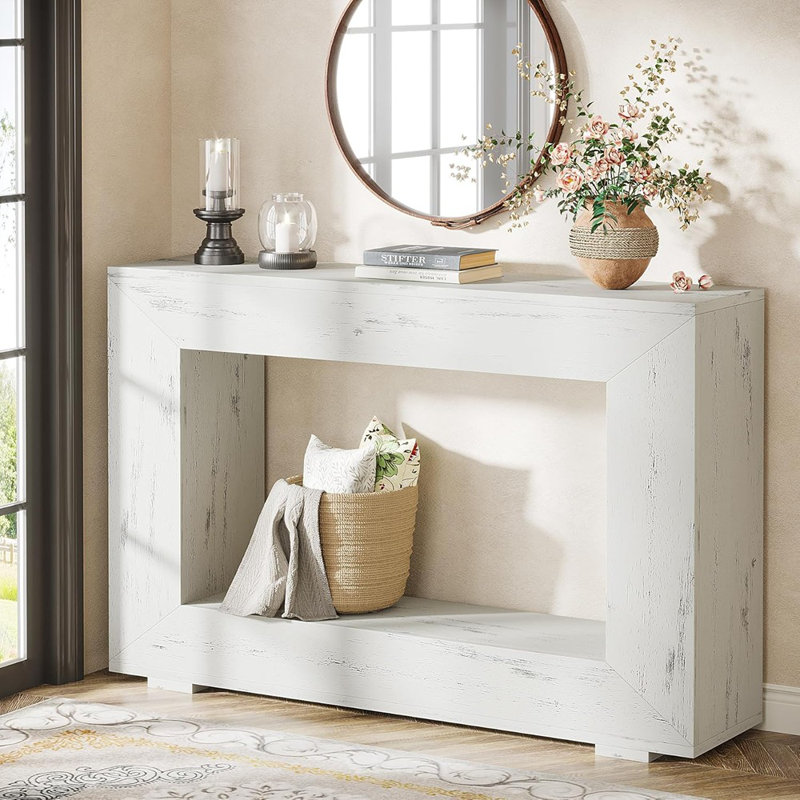 Console industrielle avec tablette de rangement, blanc