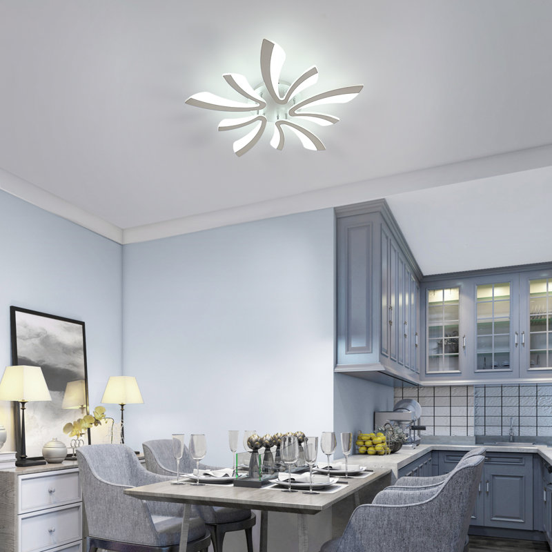  Silver Dimmable Floral Flush Mount With Remote