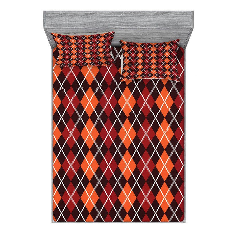 Microfiber Argyle Fitted Sheet, Queen Fitted Sheet with 2 Pillowcases