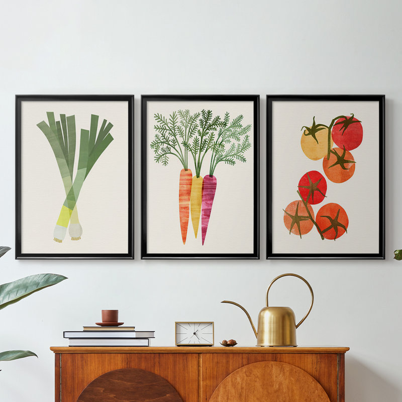 Organic Veg II - Toile tendue avec châssis sur mesure - 3 pièces, Noir