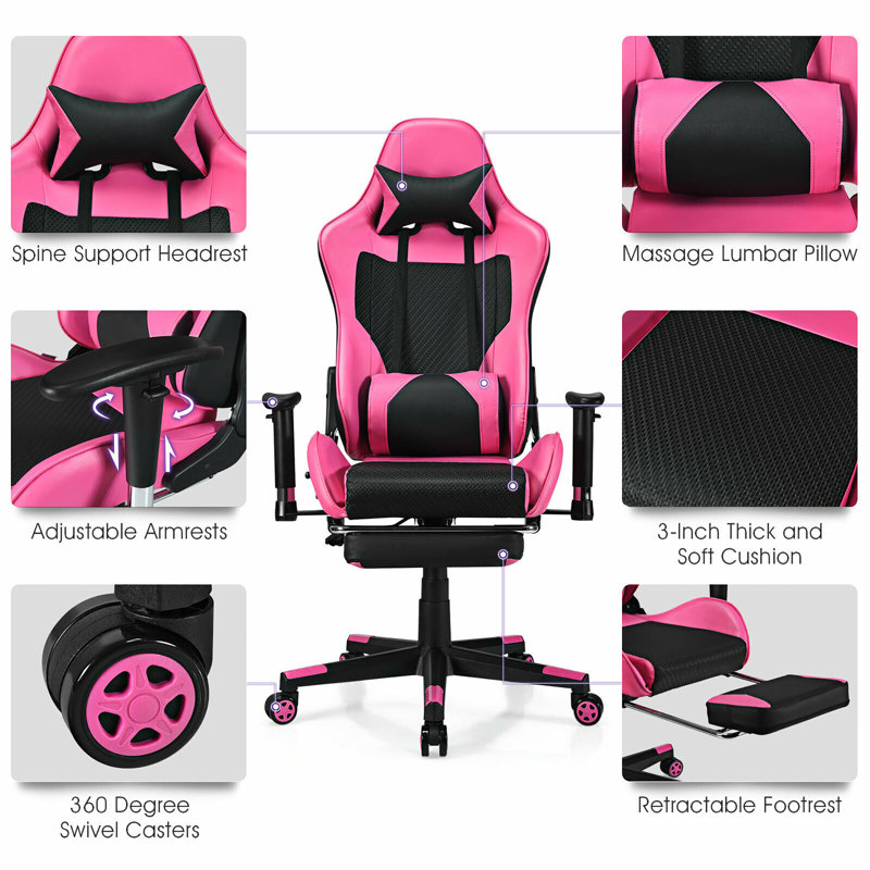 Fauteuil de jeu, Rose/noir