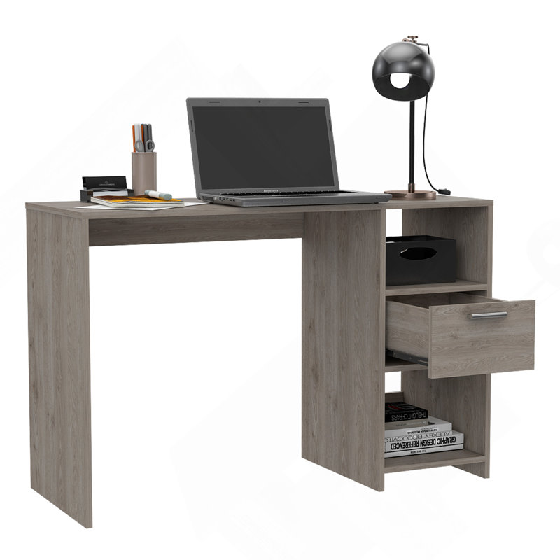 Bureau d'ordinateur, un tiroir, deux tablettes, Gris