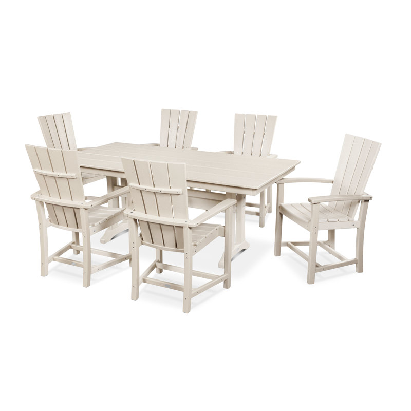 POLYWOOD Quattro 7-Piece Farmhouse Dining Set with Trestle Legs, Sand