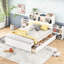 Lit double avec tablettes coulissantes, lit gigogne simple, 2 tiroirs et fabrication en bois massif pour une chambre à coucher confortable, tiroirs à plateforme blancs, bois massif, aucun sommier nécessaire