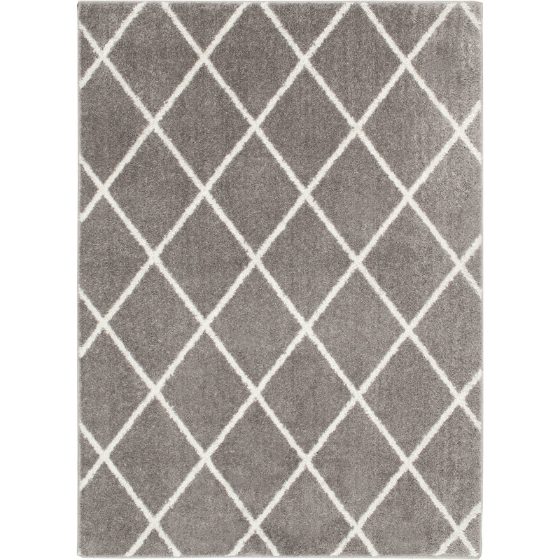 Tapis gris touffeté à motif géométrique Sari, Rectangle 5 pi x 7 pi 3 po
