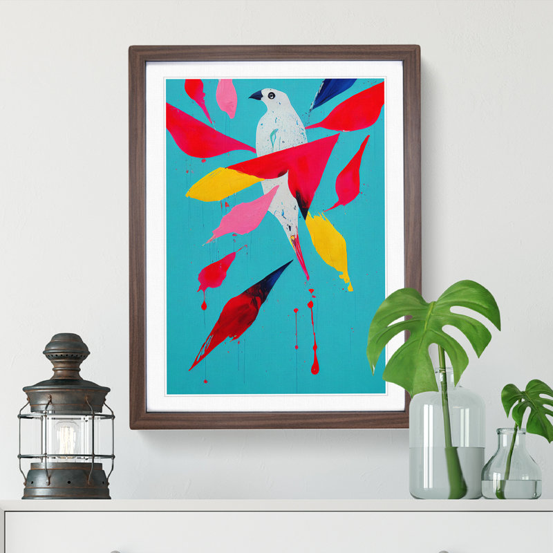 Painted Bird No.1 Abstract - Framed Print, 64cm H x 46cm W x 2cm D, Walnut