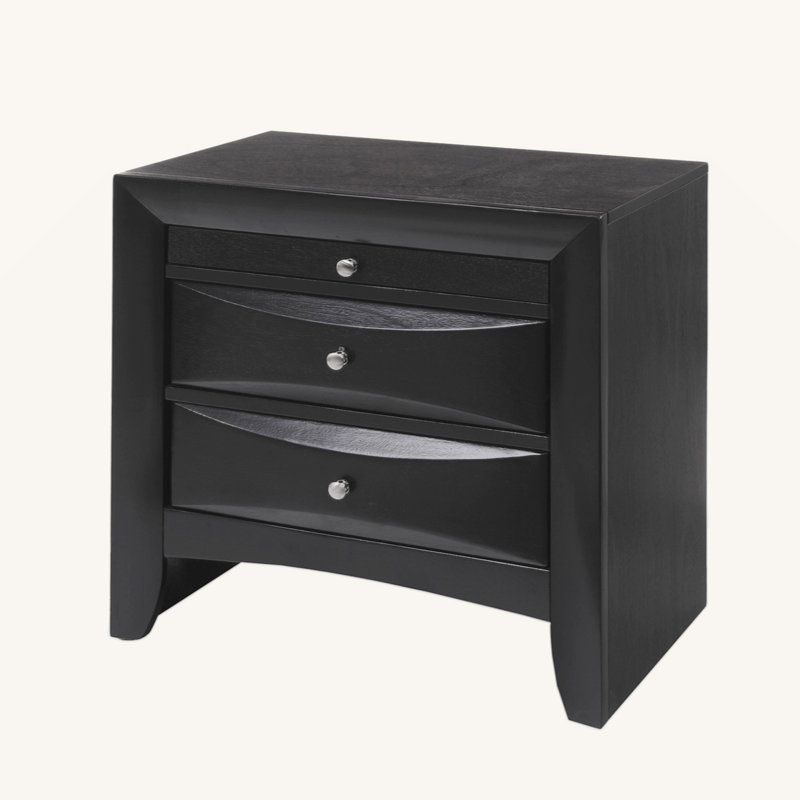 Élégante table de chevet en bois avec beaucoup de rangement et un design fonctionnel, Noir, noir, noir, noir
