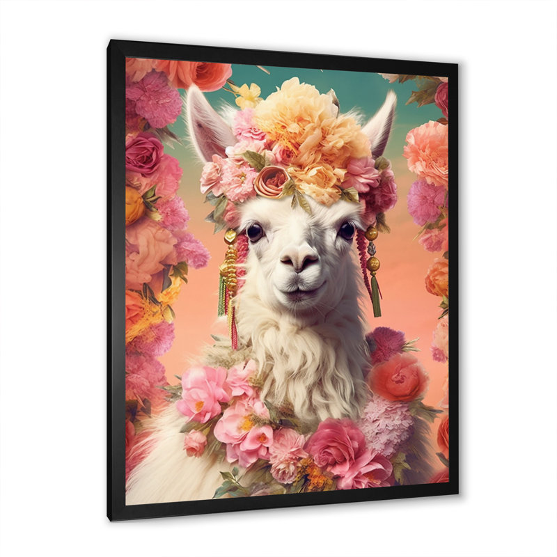 Lama harmonie II sur toile, Cadre simple noir, H 32 po x l 16 po x P 1 po