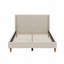 Lit plateforme tapissier moderne en velours beige avec tête de lit à oreilles et pieds en bois de noyer-636167633-636167647