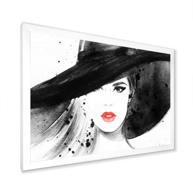 «Blanc and White Fashionista Woman Portrait», reproduction d'art sur toile, Cadre photo blanc, H 24 po x l 36 po x P 1 po