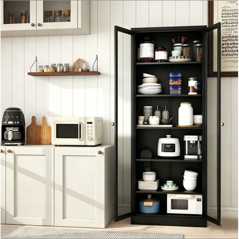Metal Kitchen Pantry Cabinet - 72" Tall Storage with 5 Adjustable Shelves Freestanding Cabinet for Kitchen/Pantry/Bathroom