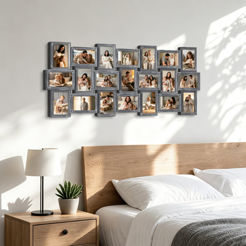 21 Opening Puzzle Collage Picture Frame, Gray Distressed Wall Gallery Frame, Ash