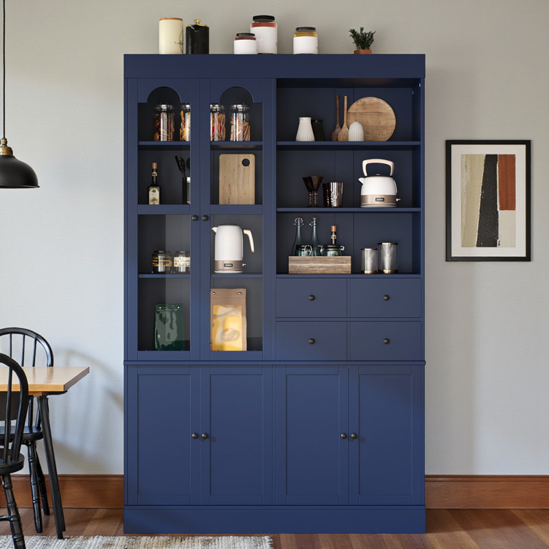 Armoire de cuisine autoportante, rangement maximisé, style shaker, style classique, salon et salle à manger, Bleu