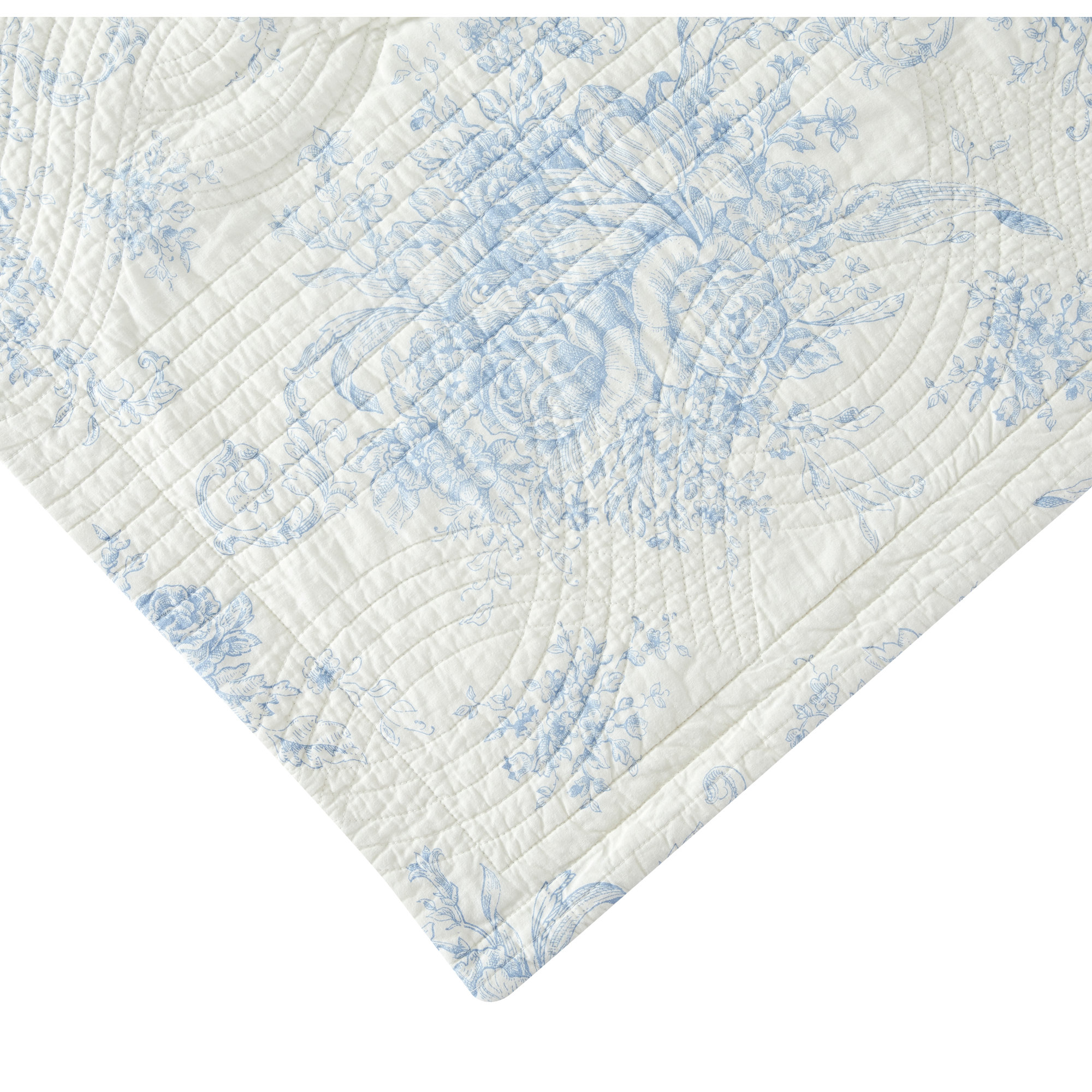 Benedictine Cotton Quilt Set, Light Blue, Full/Queen Quilt + 2 Shams