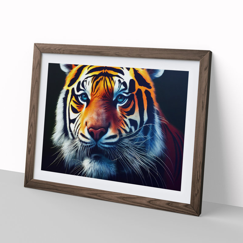 A Tiger Portrait Vol.1 - Single Picture Frame Print, 25cm H x 34cm W x 2cm D, Walnut