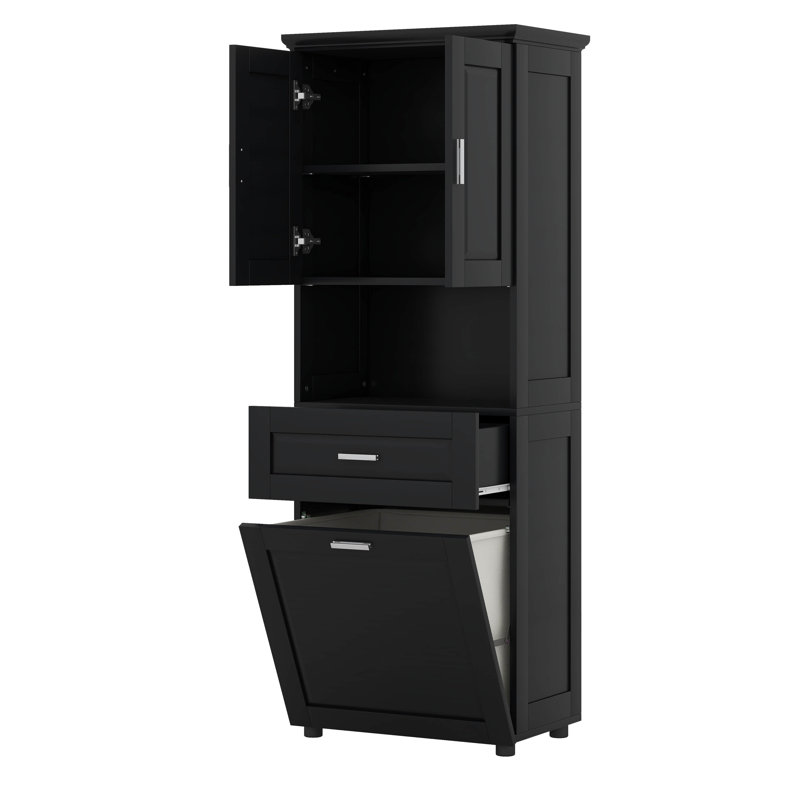Armoire avec panier à linge inclinable, Noir, noir, noir, noir