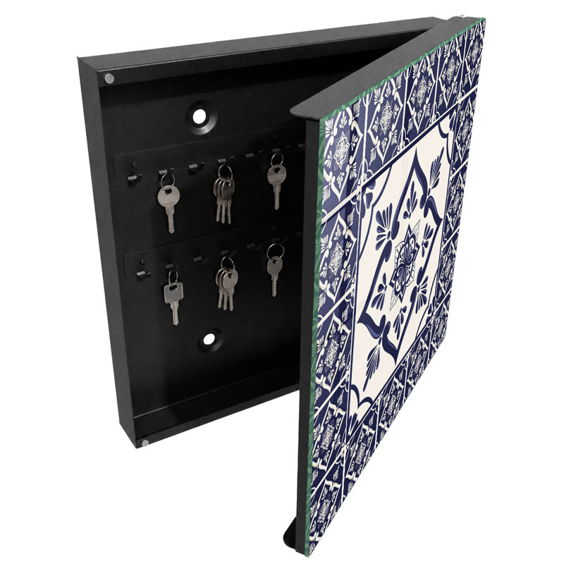 Key storage cabinet, Opens to the left, 30x30x5, White, Geometric patterns with floral motifs, 