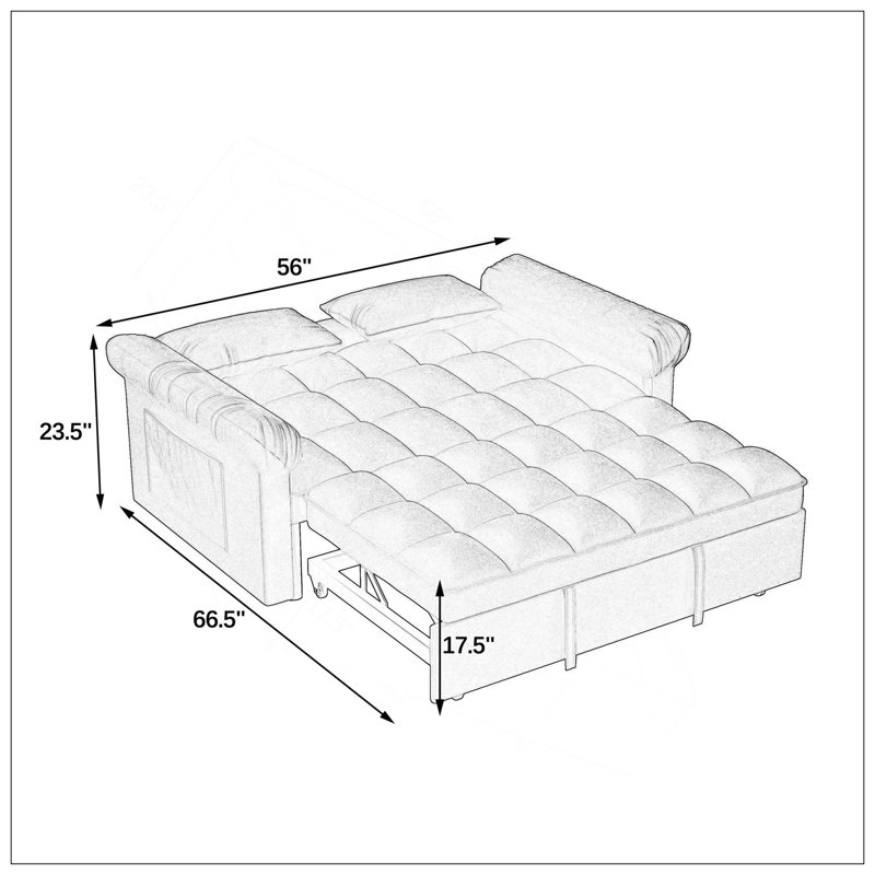 Loveseats Sofa Bed With Pull-Out Bed,Adjsutable Back-Blue