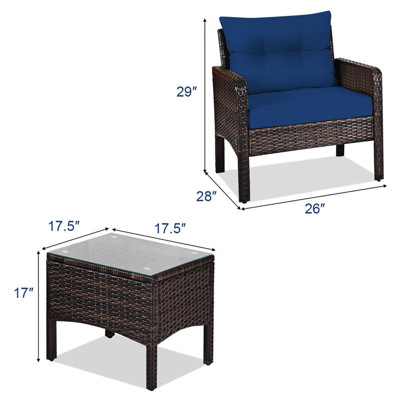 Rajit 2 - Person Patio Conversation Set with Cushions, Navy