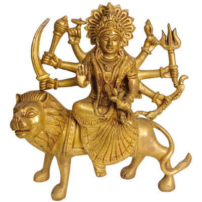 Statue en laiton de la déesse mère Durga de 7 po faite à la main - Protection et force féminines divines - Autel de la maison sacrée de l'Hindou - Art spirituel indien