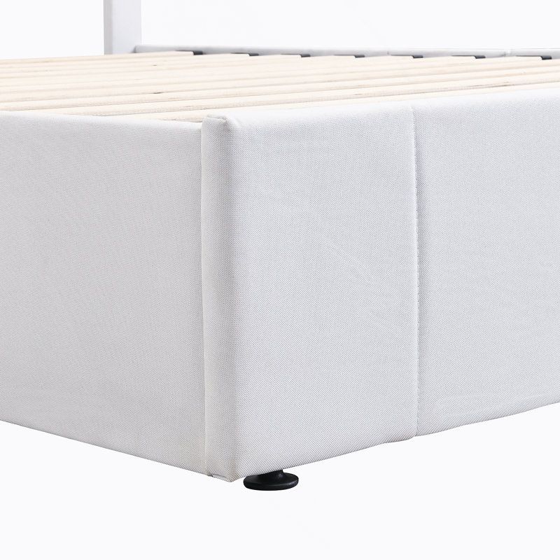 Lit plateforme double avec système de rangement hydraulique, Double, Blanc