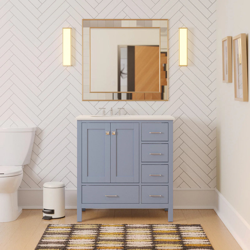 Ensemble de meuble-lavabo simple 36 po Claudett, Bleu poudre, Engineered White
