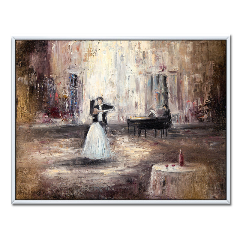 «Black and White Couple Dancing in Hall with Piano», reproduction d'art sur toile, H 36 po x l 46 po x P 1,5 po