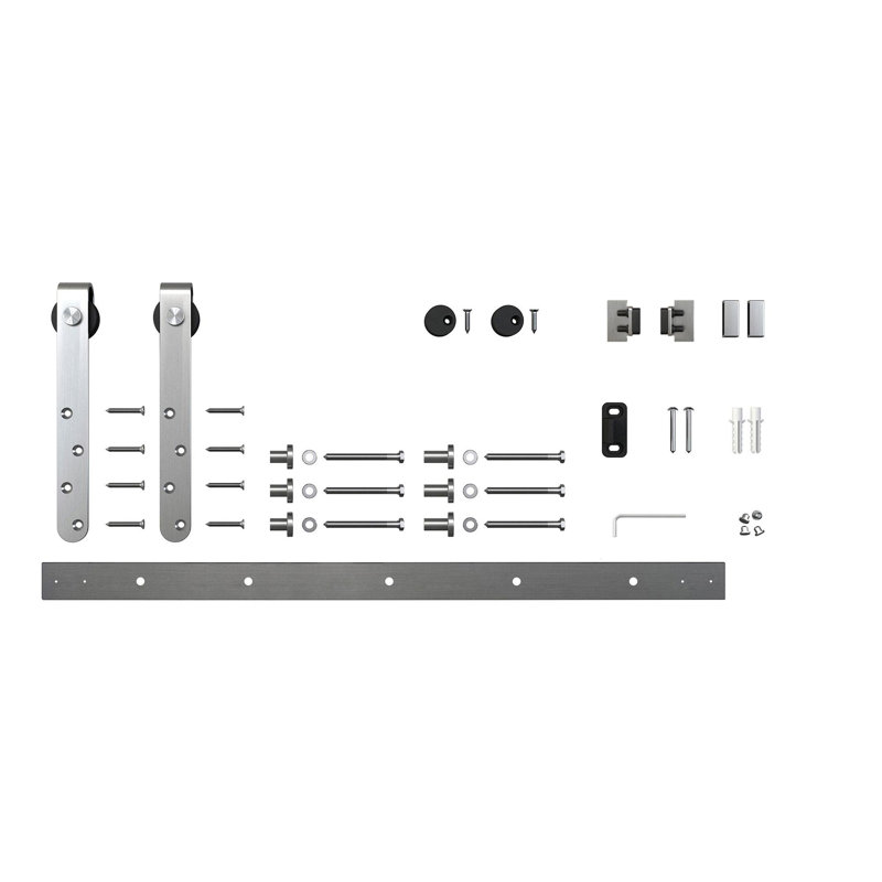 Ensemble de quincaillerie de porte de grange coulissante en acier massif pour portes simples en bois, 48 po, Acier inoxydable