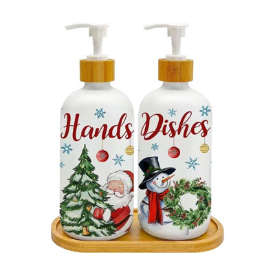 Christmas Soap Dispenser Set 2 Pack Snowman Tree Glass Pump Bottles Holiday Hand Soap Lotion Dispenser For Kitchen Bathroom Countertop Decor