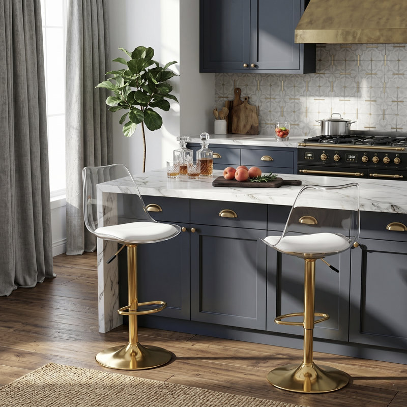 2-Piece Modern Acrylic Pedestal Adjustable Counter Stools with Footrest, Gold