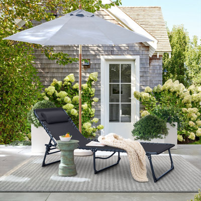 Serik 73.5" L Metal and Sling Folding Outdoor Chaise Lounge