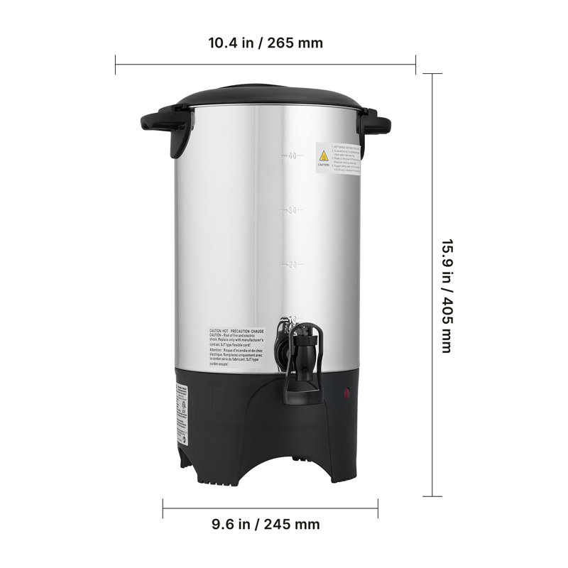 Commercial Coffee Urn, 40 Cup 6 L Hot Beverage Dispenser with Dripless Faucet, Quick-Brewing Commercial Coffee Maker, with Stainless Steel Liner, for Catering, Business, Church & Restaurant