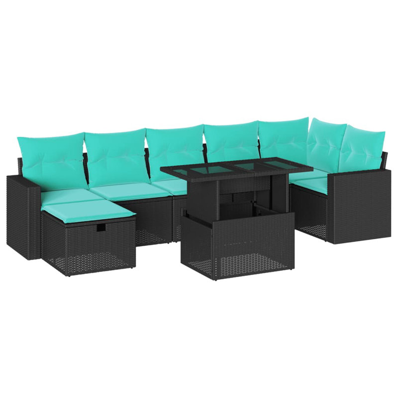 Ensemble de canapé de jardin d'extérieur noir et blanc crème, Bleu, Noir