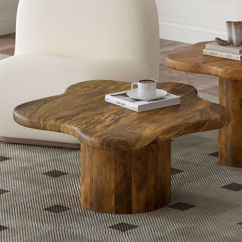 Table basse à piédestal en bois massif Damonee, H 19 po x L 27 po x l 23,5 po, Noyer
