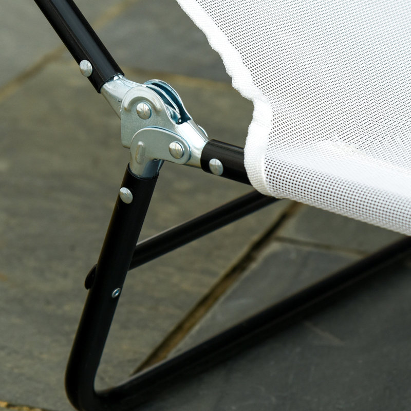 Patio Relax Chair - Cream White. Reclining Outdoor With Mesh Seat. For Added Comfort. 5 Adjustable Optimal Relaxing. Foldable And Portable. Steel Frame. Suitable Area. 71.7"L X 22"W 11"H White