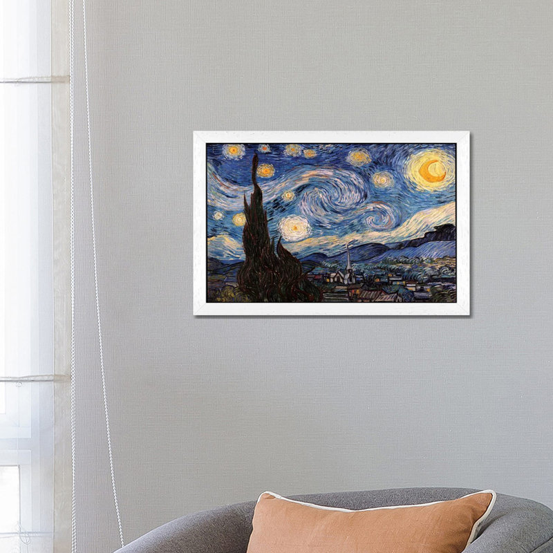The Starry Night by Vincent Van Gogh - Print on Canvas, White Floater Framed, 66.04 cm H x 45.72 cm W
