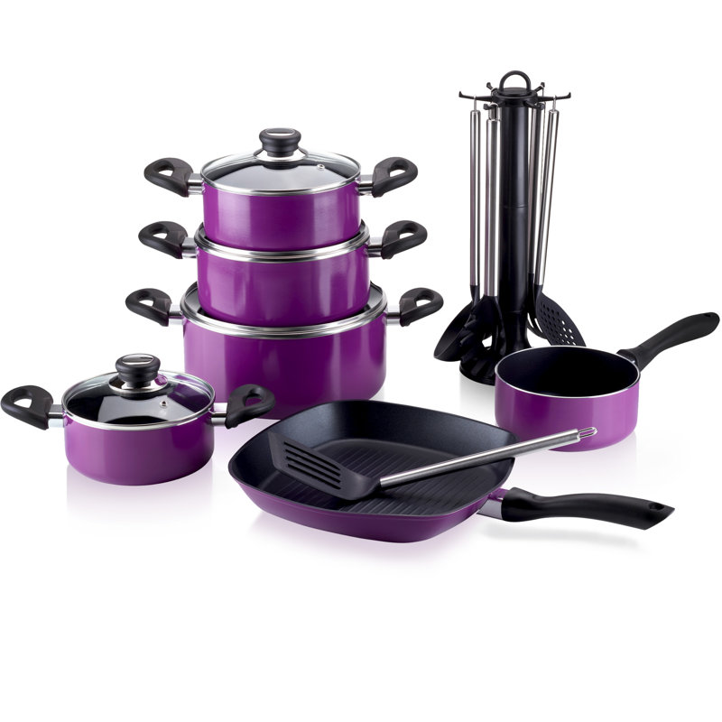 Karl Kruger 17 Piece Aluminum Non Stick Cookware Set, Purple