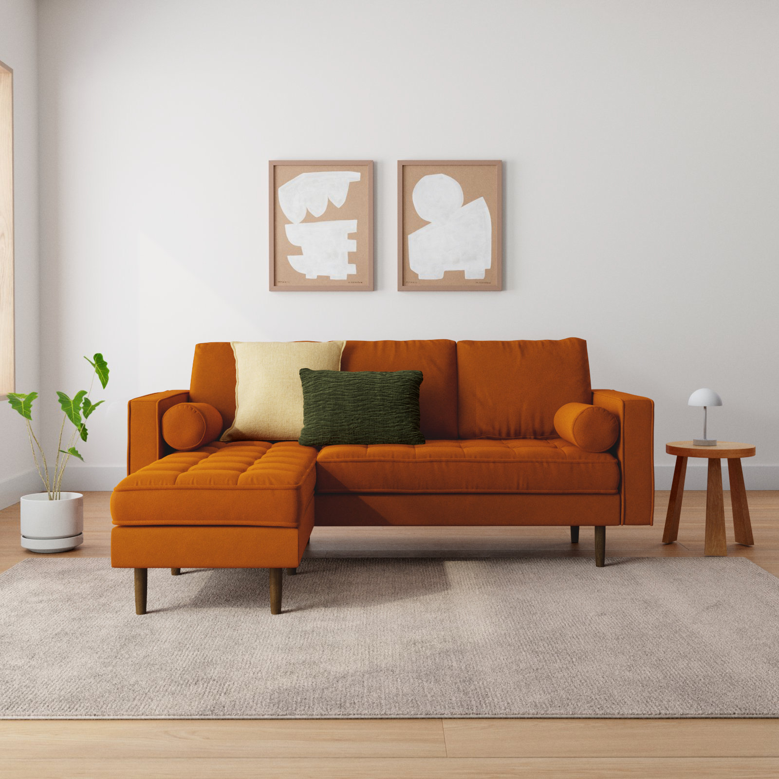 Geo Velvet Reversible Sofa and Chaise, Bella Burnt Orange Performance Velvet