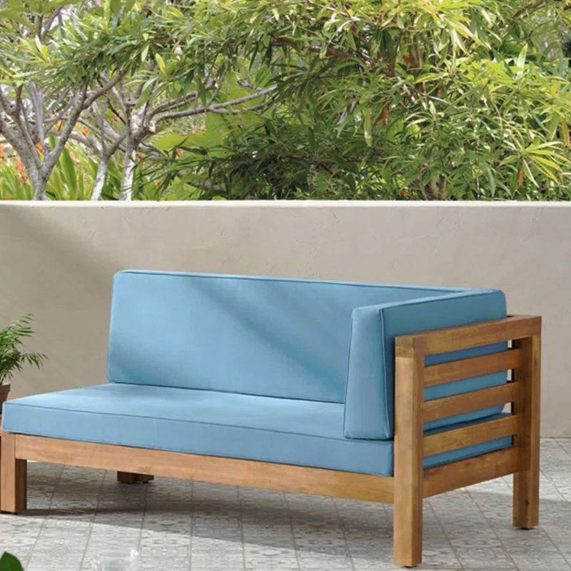 Corner Bench, Blue Cushion/Natural Frame