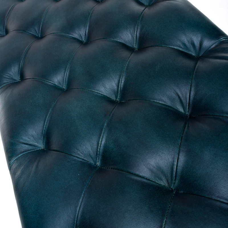 Limones Genuine Leather Upholstered Storage Bench, Blue