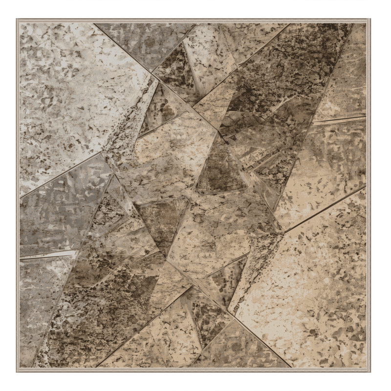 Machine Washable Arverne Rustic Stone Rug in Gray – Beige Binding, 7' Square
