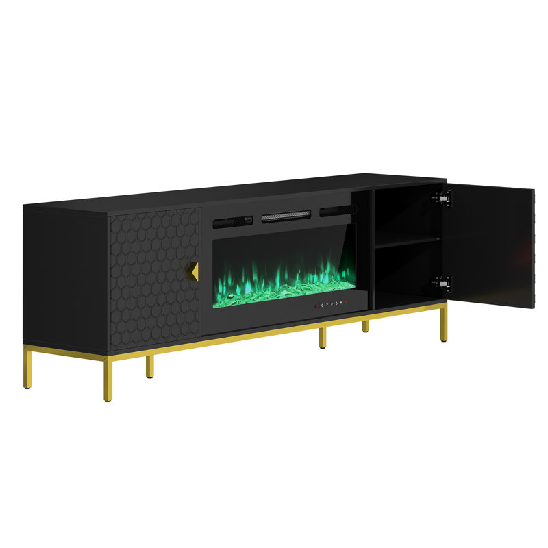 Sajani TV Stand for TVs up to 80" with 36" Electric Fireplace Included, Black