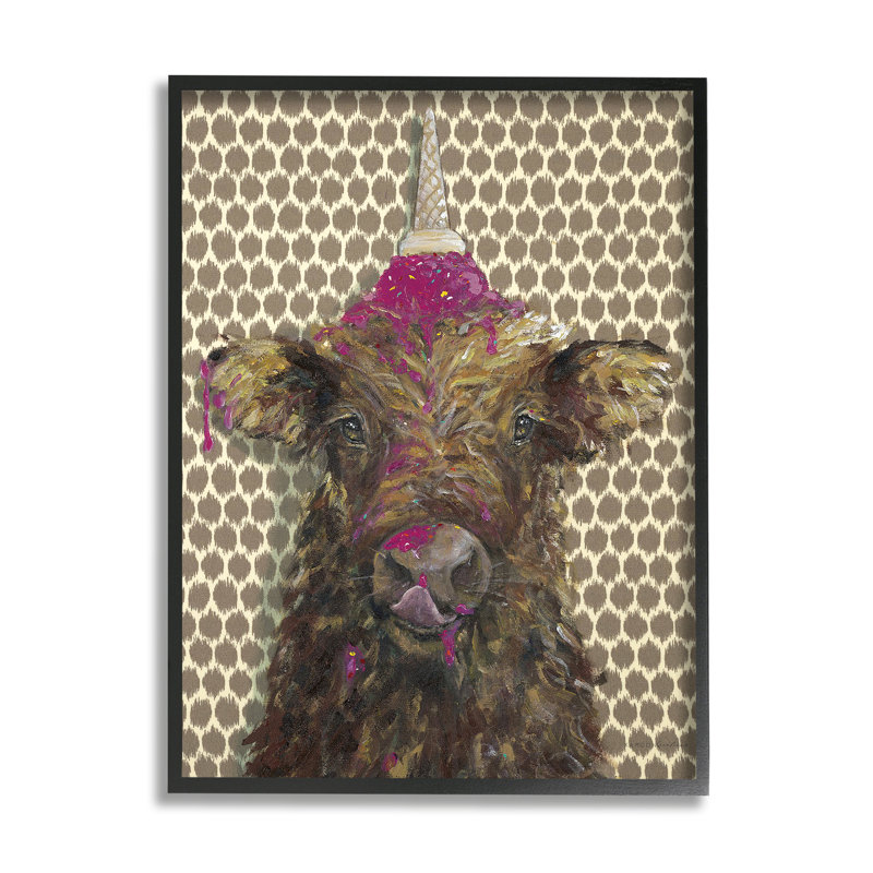 Bouvier affamé faisant fondre de la crème glacée, motif animal blanc, estampe numérique, art texturé par Kamdon Kreations