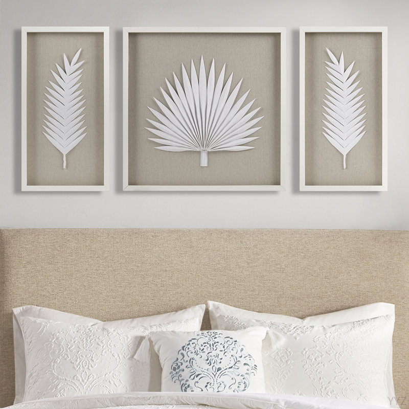 Ensemble de 3 décorations murales encadrées avec feuilles de palmier encadrées