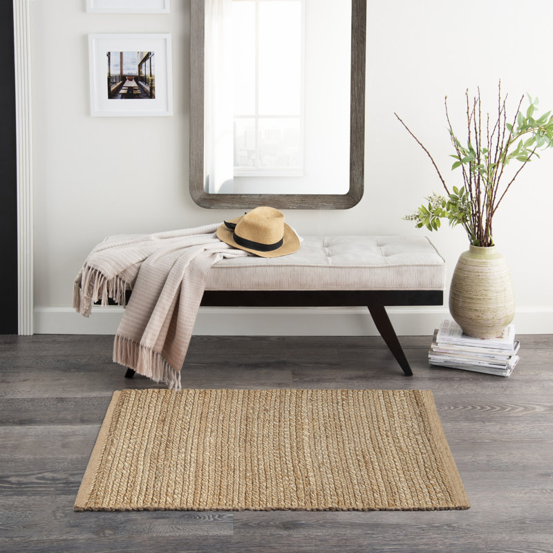 Tapis tissé à plat de couleur unie Gerri, Rectangulaire 2 pi x 3 pi, Tanné
