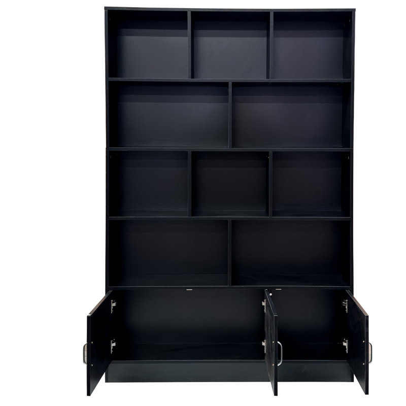 Bibliothèque haute avec 10 cubes et 3 portes, rangement moderne à 4 niveaux